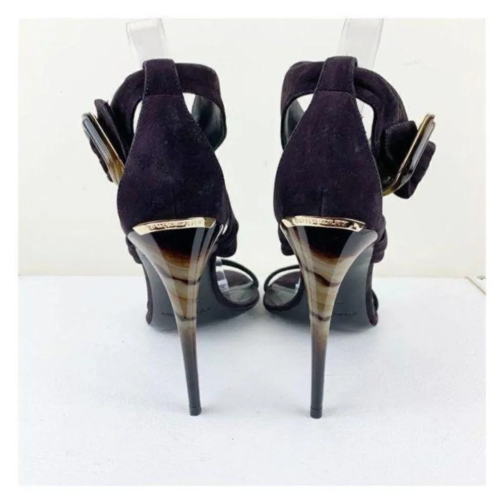 Burberry Marham Purple Suede Trench Ankle Wrap Ombré Heel‎ Buckle Sandal 9